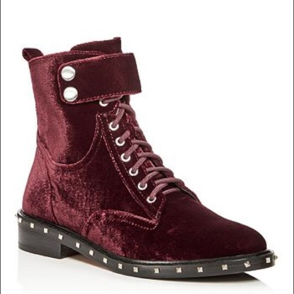 Vince Camuto Burgundy Velvet Lace-Up Booties